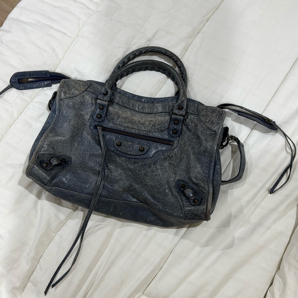 Authentic Balenciaga City Regular Denim Blue Shoulder Bag